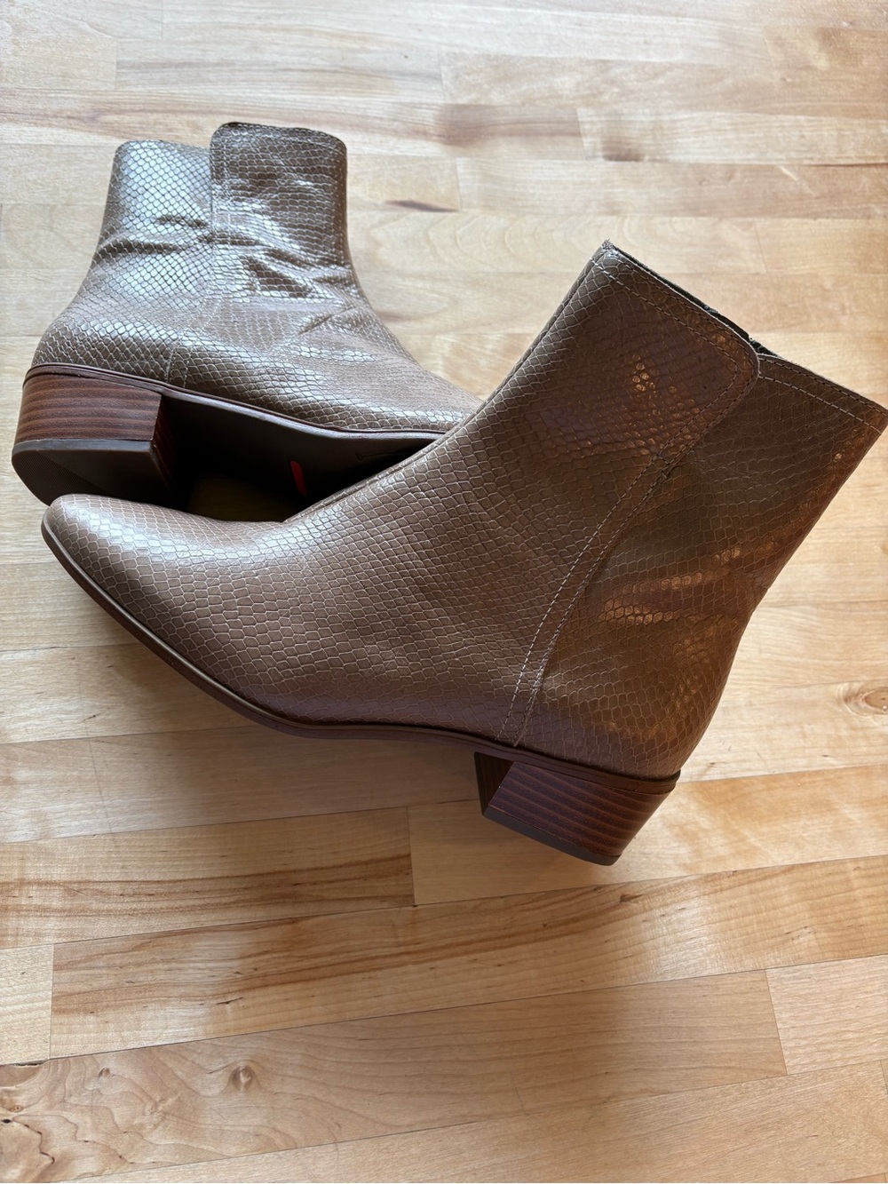 Rockport Geovana Mid Boot Khaki Snake, brown women’s boots, size 8.5